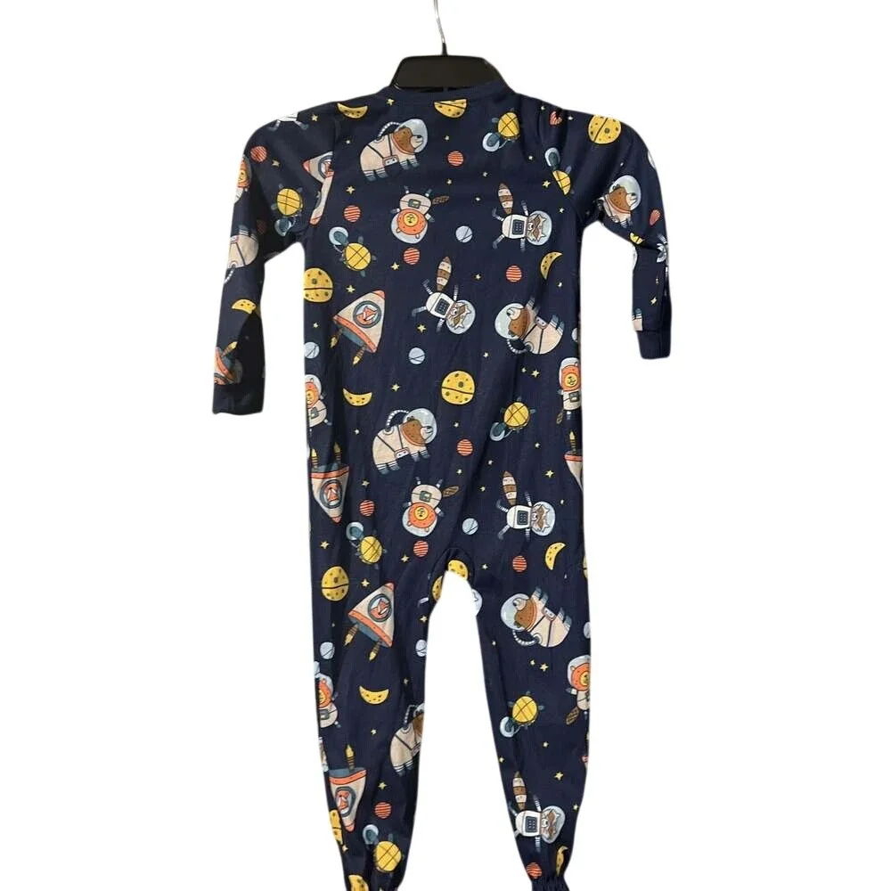 Carters Kids Navy Blue Astronaut Animal‎ Space Rocket Footed Pajamas 4T 2J188610